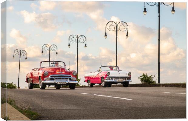 Open top American vintage cars, Cuba Canvas Print by Phil Crean