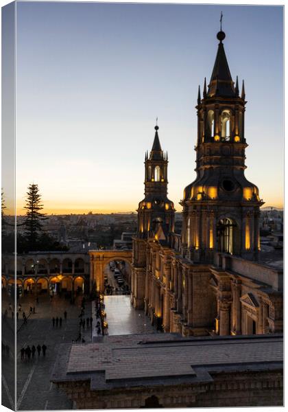Cathedral of Arequipa, at dusk, Peru,  Canvas Print by Phil Crean