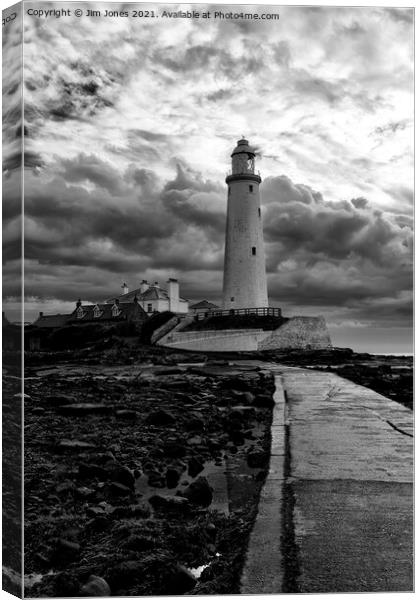 St Mary's Island in Black and White Canvas Print by Jim Jones