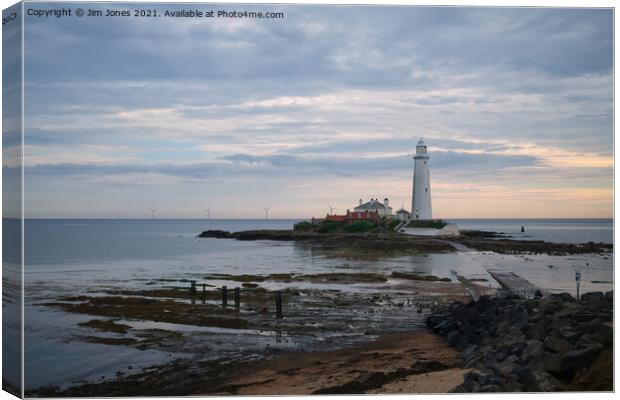 St Mary's Island and Lighthouse in August (2) Canvas Print by Jim Jones