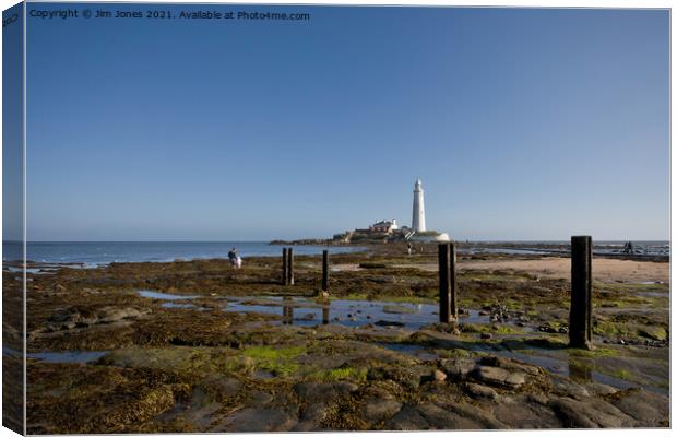 St Mary's Island at low tide Canvas Print by Jim Jones