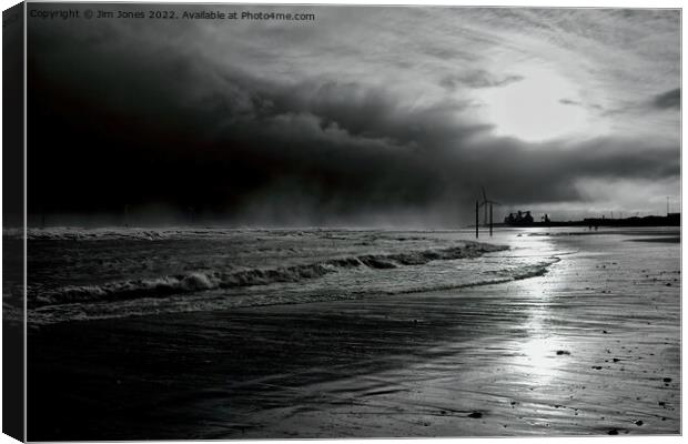 Storm Clouds on Cambois Beach in Monochrome Canvas Print by Jim Jones