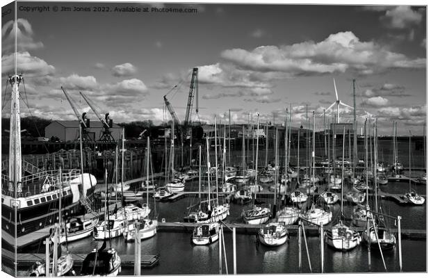 The Marina at South Harbour in Blyth, Northumberland - monochrome Canvas Print by Jim Jones