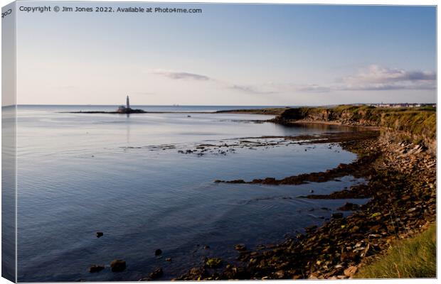 St Mary's Island and a calm North Sea Canvas Print by Jim Jones