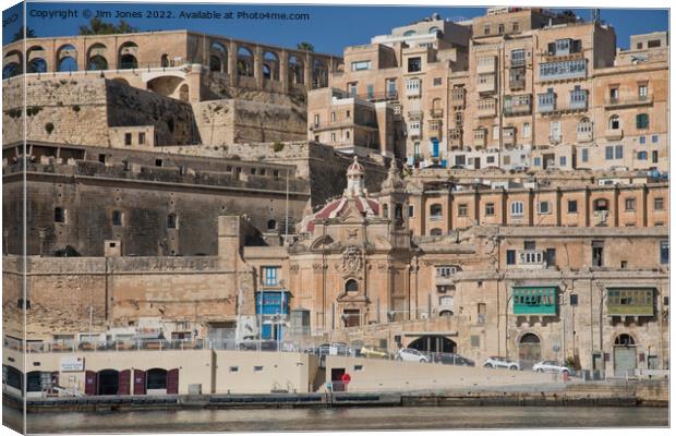 The Grand Harbour waterfront at Valletta, Malta Canvas Print by Jim Jones
