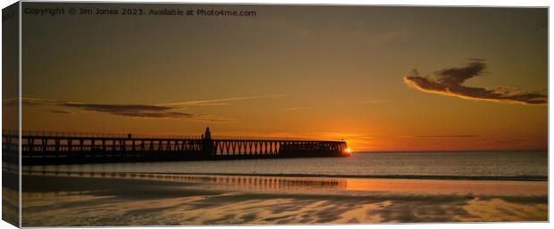 January Sunrise at the end of the pier - Panorama Canvas Print by Jim Jones