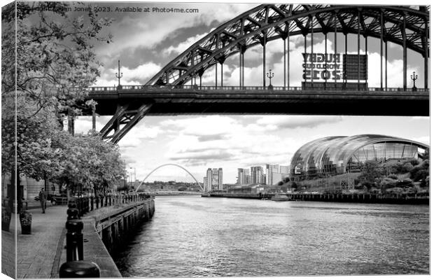 Newcastle Quayside in Black and White. Canvas Print by Jim Jones