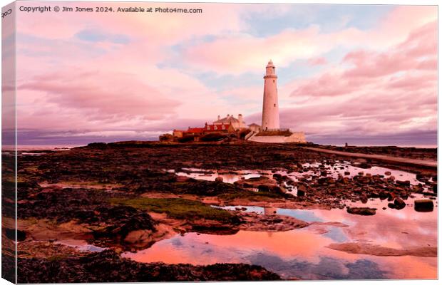 Pink and Blue St Mary's Island. Canvas Print by Jim Jones