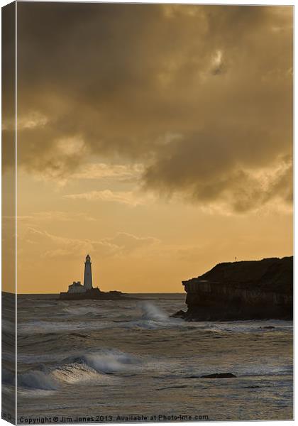 St Marys Island from Collywell Bay Canvas Print by Jim Jones