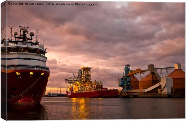 Port of Blyth at dusk Canvas Print by Jim Jones