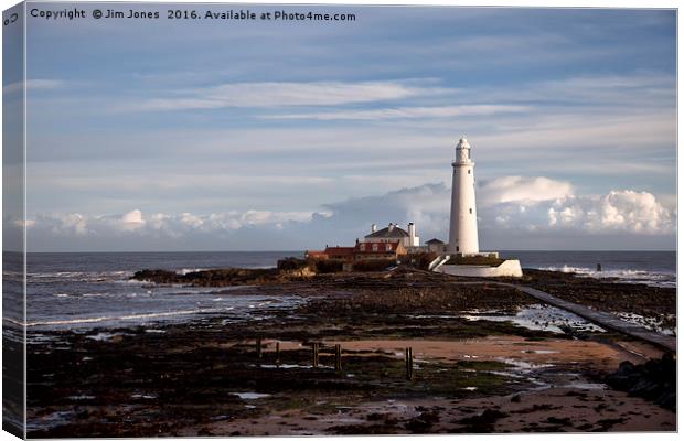 St Mary's Island and lighthouse Canvas Print by Jim Jones