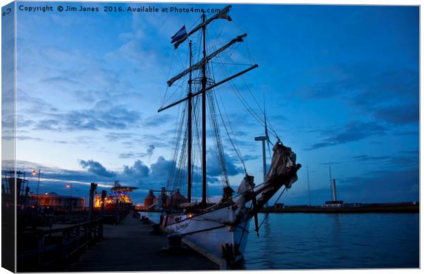 Safely berthed for the night Canvas Print by Jim Jones