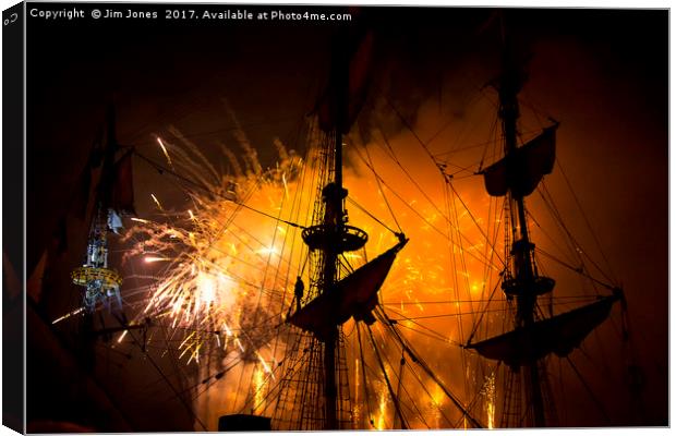 Fireworks and Tall Ships 3 Canvas Print by Jim Jones