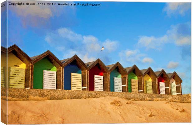 Painterly Beach Huts Canvas Print by Jim Jones