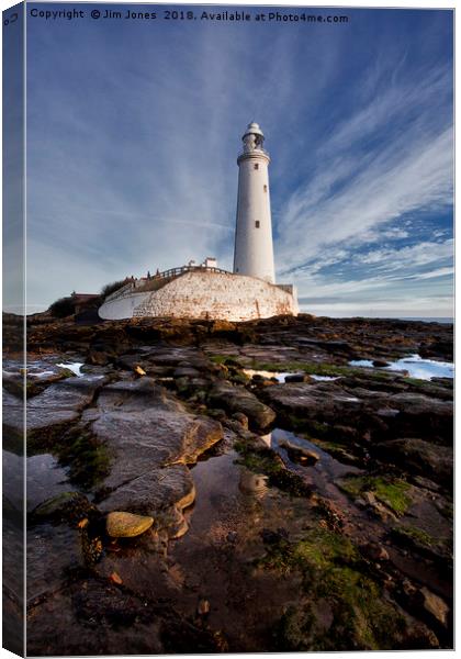 St Mary's Island and Lighthouse (Portrait view) Canvas Print by Jim Jones