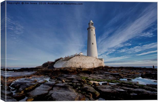 St Mary's Island and lighthouse (Landscape view) Canvas Print by Jim Jones