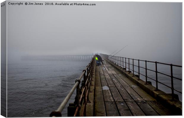 Fishing in the fog Canvas Print by Jim Jones