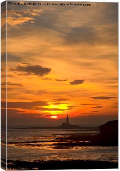 Sunrise over St Mary's Lighthouse Canvas Print by Jim Jones