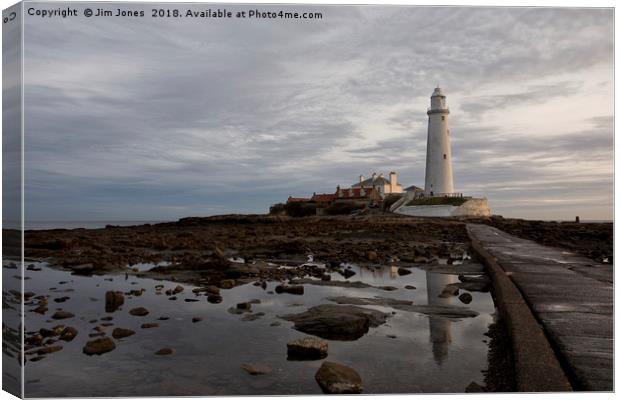 St Mary's Lighthouse reflections Canvas Print by Jim Jones