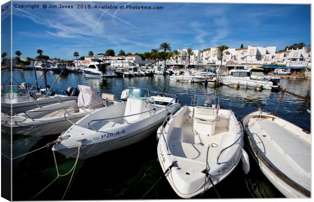 The Marina at Cala'n Bosch, Menorca Canvas Print by Jim Jones