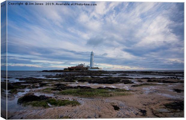 Blustery day at St Mary's Island Canvas Print by Jim Jones