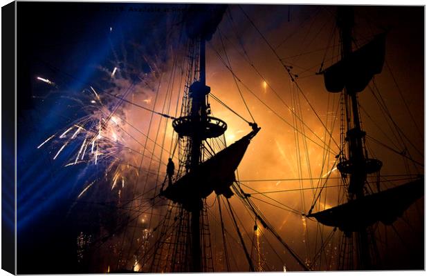 Fireworks behind the Yardarm Canvas Print by Jim Jones