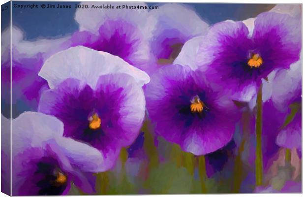 Artistic Purple Pansies. Canvas Print by Jim Jones