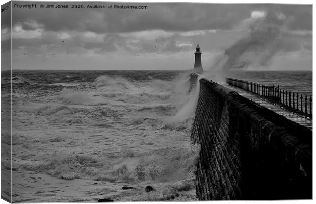 Stormy seas over Tynemouth Pier Canvas Print by Jim Jones