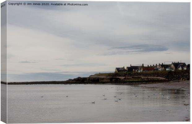 Calm Sea and Grey Sky at Druridge Bay Canvas Print by Jim Jones