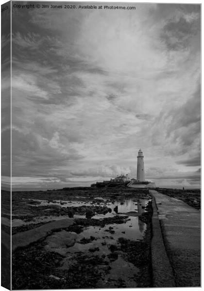 Early morning reflections at St Mary's Island B&W Canvas Print by Jim Jones