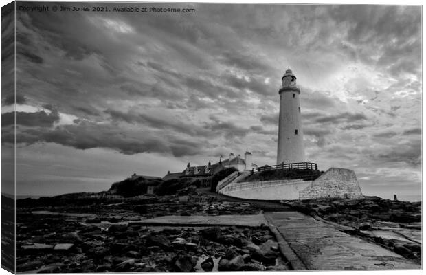 St. Mary's Island and Lighthouse in Monochrome Canvas Print by Jim Jones