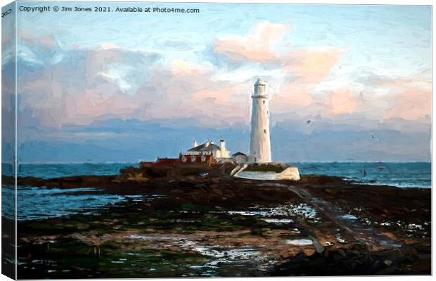 Artistic St. Mary's Island and Lighthouse Canvas Print by Jim Jones