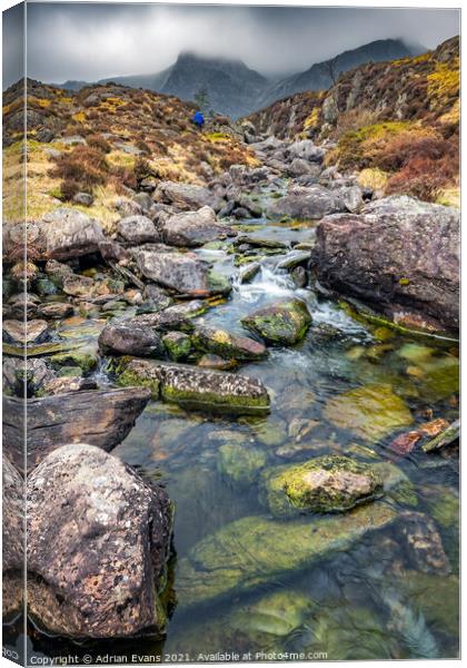 Cwm Idwal River Snowdonia wales cymru  Canvas Print by Adrian Evans