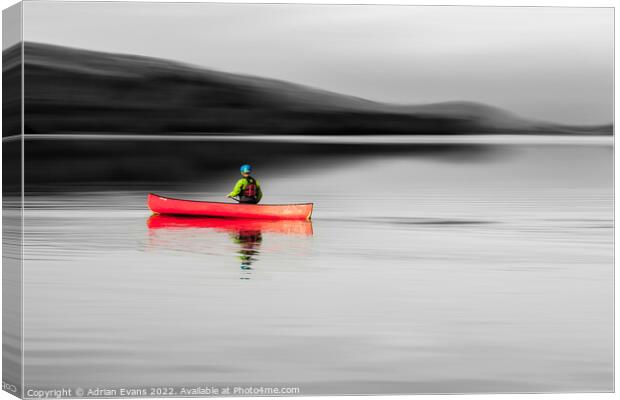 Red Canoe Wales  Canvas Print by Adrian Evans