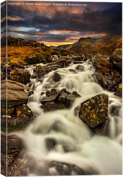 Snowdonia Rapids Sunset Canvas Print by Adrian Evans