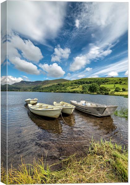 Moored Boats Nantlle Uchaf Lake  Canvas Print by Adrian Evans