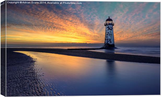 Talacre Welsh Lighthouse Sunset Canvas Print by Adrian Evans