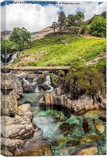 Watkin Path Waterfall Snowdonia Wales  Canvas Print by Adrian Evans