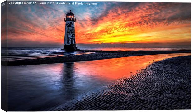 Sunset At Talacre Lighthouse Canvas Print by Adrian Evans