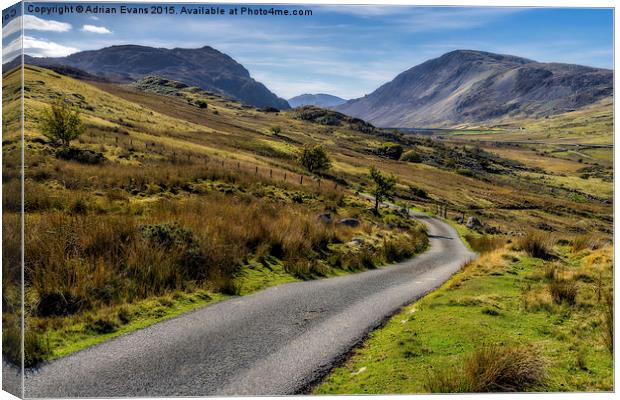The Road To llyn Cowlyd Reservoir  Canvas Print by Adrian Evans