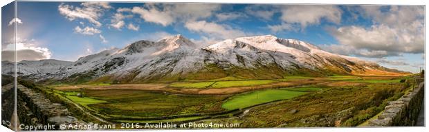 Nant Ffrancon Pass Winter Panorama Canvas Print by Adrian Evans
