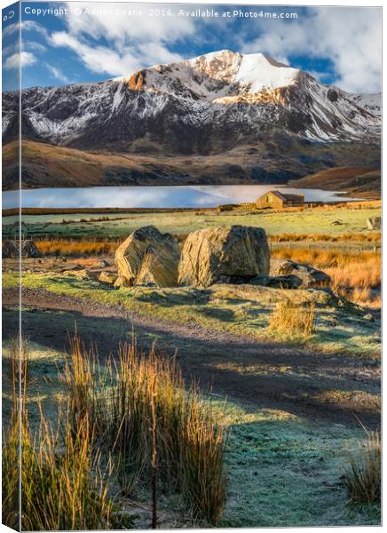 Valley Sunlight Llyn Ogwen Snowdonia  Canvas Print by Adrian Evans