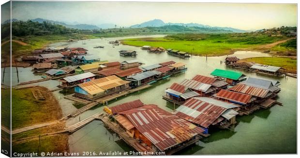 Thai Floating Village Canvas Print by Adrian Evans