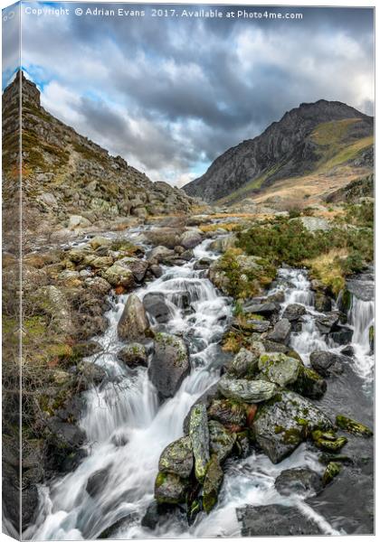 Tryfan and Ogwen River Canvas Print by Adrian Evans