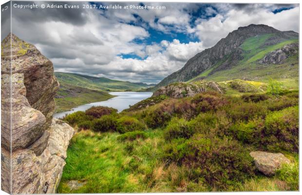 Tryfan And Ogwen Lake Canvas Print by Adrian Evans