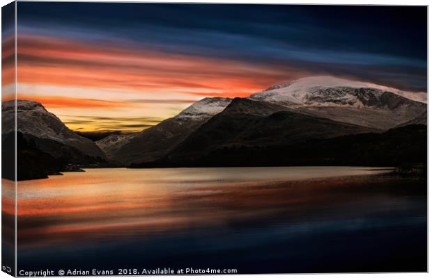Lake Sunset Snowdonia Canvas Print by Adrian Evans