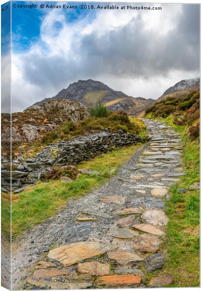 Trail To Tryfan Mountain Snowdonia Canvas Print by Adrian Evans