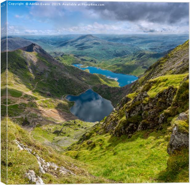 Footpaths from Snowdon Mountain Canvas Print by Adrian Evans