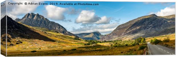 Tryfan and Ogwen Valley Autumn Panorama Canvas Print by Adrian Evans