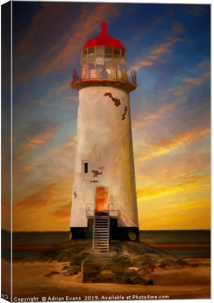 The Point of Ayr Lighthouse Sunset Canvas Print by Adrian Evans